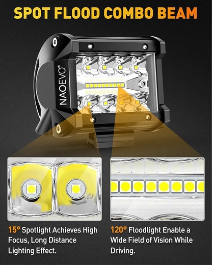 NAOEVO 4 Inch LED Pod Lights, 480W 48,000LM LED Fog/Driving/Off Road Lights with Spot Flood Combo, Cube Pods for Truck Boat ATV UTV Pickup, 8 Pcs (White)