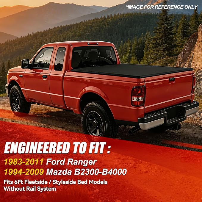 PM PERFORMOTOR Vinyl Soft Tri-Fold Truck Bed Tonneau Cover Compatible with 1983-2011 Ford Ranger, fits 6 ft Fleetside Bed Models