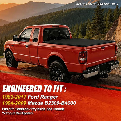 PM PERFORMOTOR Vinyl Soft Tri-Fold Truck Bed Tonneau Cover Compatible with 1983-2011 Ford Ranger, fits 6 ft Fleetside Bed Models