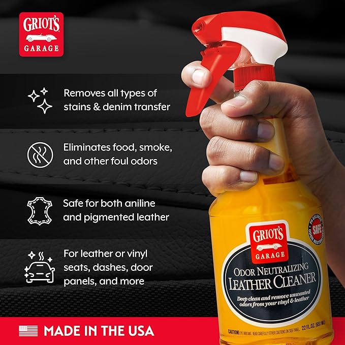 Griot's Garage Odor Neutralizing Leather Cleaner for Car Seats, Dashboard, Door Panels, Eliminates Unwanted Smells, 10971, 22oz