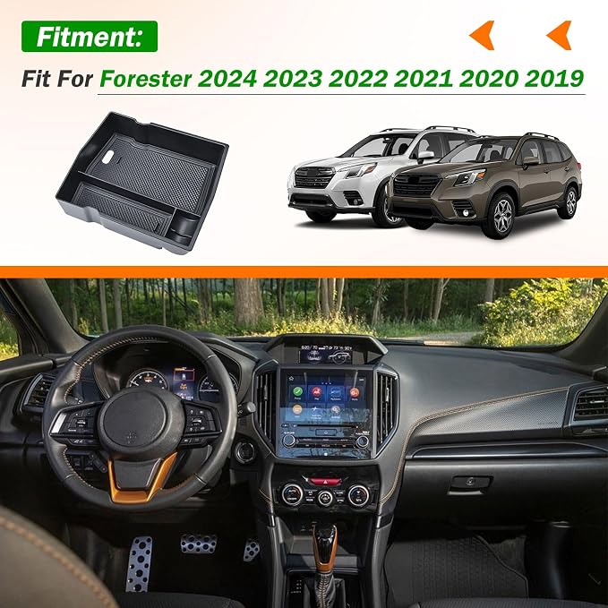 TACORBO Center Console Organizer Compatible with Subaru Forester 2019 2020 2021 2022 2023 2024 Accessories,Armrest Secondary Storage Box ABS Insert Glove Box Tray, Black Trim