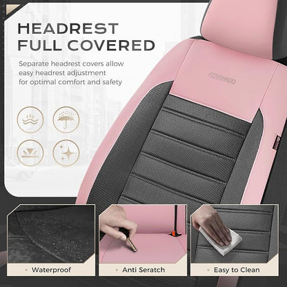 Coverado Car Seat Covers Front Seats, Luxury Leather Car Seat Covers, Automotive Mesh Seat Covers 2 Pack, Airbag-Compatible, Black Pink Seat Covers for SUV Sedan Truck