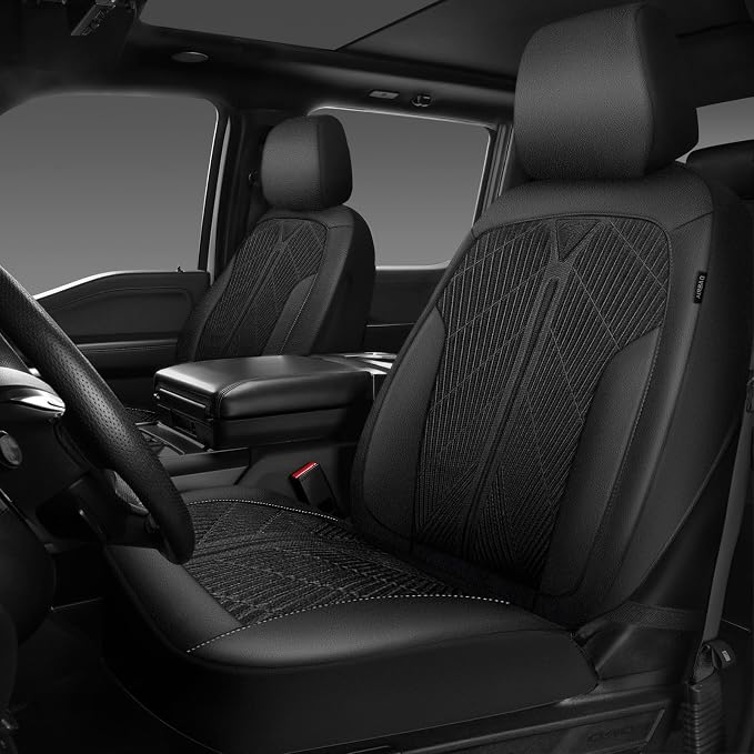 CAR PASS Oxford Leather Car Seat Covers Front 2 Only, Scratch Thick Seat Covers Waterproof, Universal Fit for Truck SUV Sedan, Durable All Weather, Emboss Black