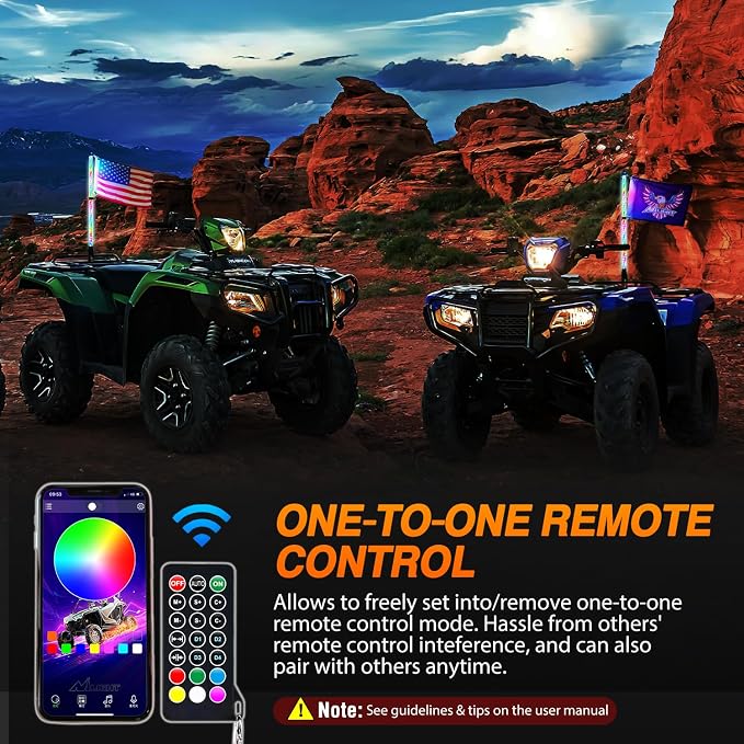 Nilight RGB Whip Light 1PC 3FT Lighted Antenna Whips with Remote & App Control DIY Chasing Patterns Brake Reverse Lights for ATV UTV Polaris RZR Can-am Dune Buggy Pickup Trucks Jeep