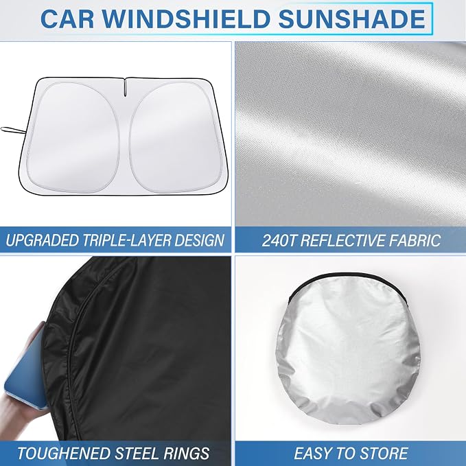 Sun Shade for Car Windshield, Foldable Universal Car Windshield Sun Shade UV Rays Reflective Sun Visor Shade Keeps Vehicle Cool for Cars, Trucks, SUVs (59 x 31.5 in)