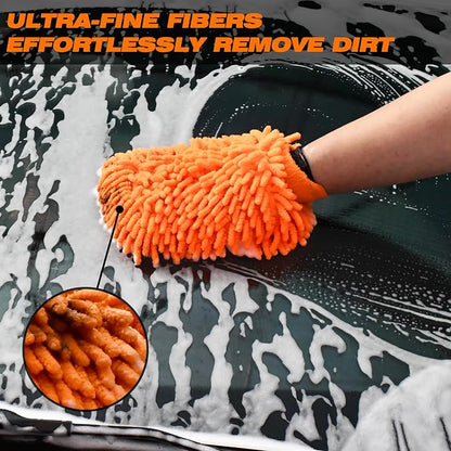 Raeyuan Car Wash Mitt - Premium Chenille Microfiber Wash Mitt for Car Cleaning, Scratch Free & Lint Free Washing Glove, Super Absorbent Noodle Sponge for Auto Detailing, SUV, Truck & Boat
