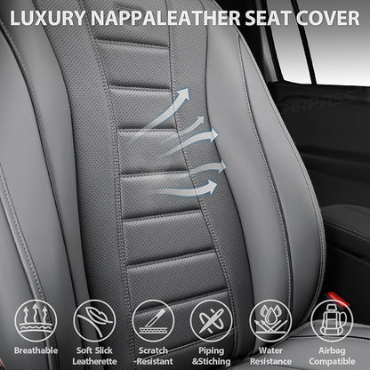 CAR PASS Nappa Leather Seat Covers, Universal FIT Piping Leather Car Seat Covers Full Set for Cars,SUV,Truck 3D Foam Waterproof Luxury Seat Covers 5 Seats, Comfort Durable Airbag Compatible All Gray