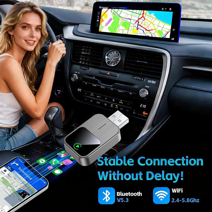 Wireless CarPlay Adapter for iPhone - Wired to Wireless CarPlay,Plug & Play,Fast & Stable Connection,Mini USB & Reset Button,Compatible with Cars 2016+ (iOS Only)