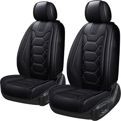 OASIS AUTO Car Seat Covers Front Seats, Sporty Honeycomb Waterproof Faux Leather Protectors, Universal Fit for SUV, Sedan, Truck Interior Accessories (OS-004 Black)
