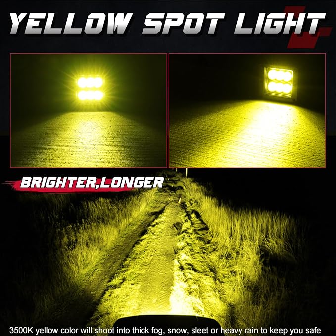 Amber LED Cubes, OFFROADTOWN LED Pods 2PCS 3Inch 120W High Lumen Spot Cubes Yellow Fog Lights Off Road Driving Light Waterproof for Trucks ATV SUV Marine Front Bumper