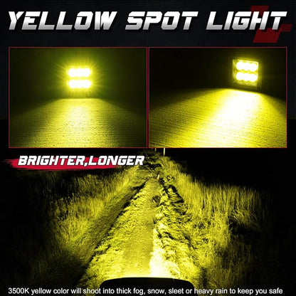 Amber LED Cubes, OFFROADTOWN LED Pods 2PCS 3Inch 120W High Lumen Spot Cubes Yellow Fog Lights Off Road Driving Light Waterproof for Trucks ATV SUV Marine Front Bumper