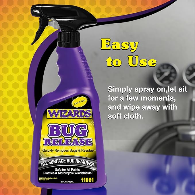 Wizards Bug Release - All Surface Bug Remover and Wash for All Vehicles - Softens and Neutralizes Acidic Bug Protein - Doubles as Spot Cleaner and Pre-Soak Car Cleaner - 22 Fl Oz