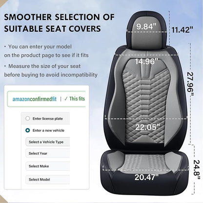 Coverado Car Seat Covers, Front Seat Cover, Waterproof Nappa Leather Seat Covers for Cars, 2 Pack Car Seat Protectors Driver Seat Cover, Automotive Seat Covers Universal Fit for Most Cars, Black&Gray