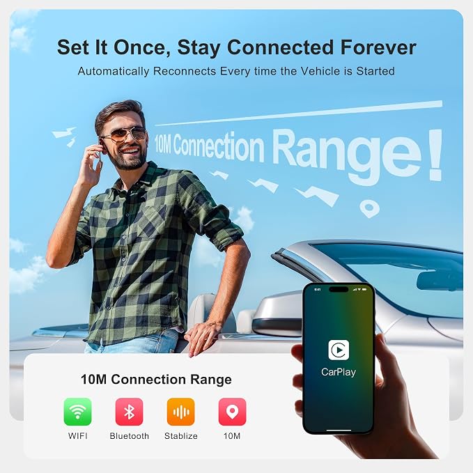 AI Box CarPlay, 3-in-1 Wireless CarPlay Adapter & Android Auto for OEM Wired Cars, Built-in Netflix/YouTube for Streaming, 5.8GHz WiFi, Convert Wired to Wireless, Plug & Play （4GB RAM+32GB ROM）