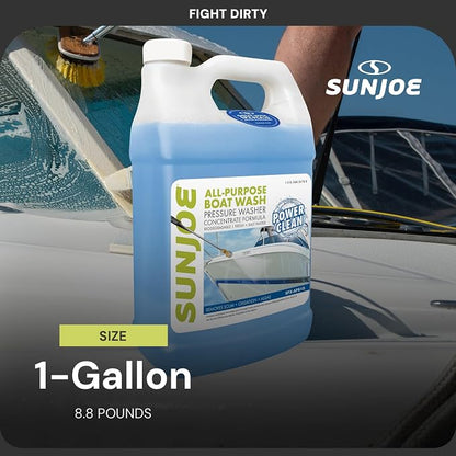Sun Joe All-Purpose Boat Wash Cleaner for Pressure Washer, Concentrate Formula, Citrus Scent, 1 Gallon - Marine Cleaning Solution for Metal, Wood, Fiberglass, and Exterior Surfaces, SPX-APBW1G