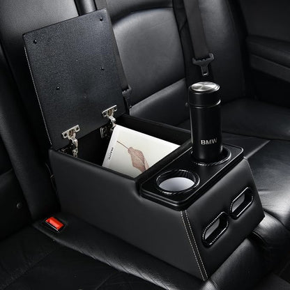 Coverado Car Center Console, Universal Rear Bench Seat Consoles, Truck Seat Organizer and Storage, Back Seat Car Organizer with Cup Holder, Central Armrest Box (Regular, Black)