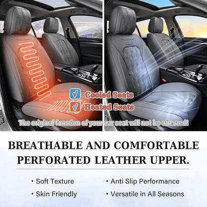 Coverado Car Seat Cover Full Set, Front and Back Seat Covers for Cars, 5 Seats Luxury Leather Seat Covers, Waterproof Car Seat Protectors, Gray Driver Seat Cushions Fit for Most Vehicles