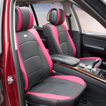 FH Group Ultra Comfort Highest Grade Faux Leather Full Set Cushion Pads Car Seat Covers for Front and Rear– Universal Fit for Cars Trucks & SUVs Pink/Black