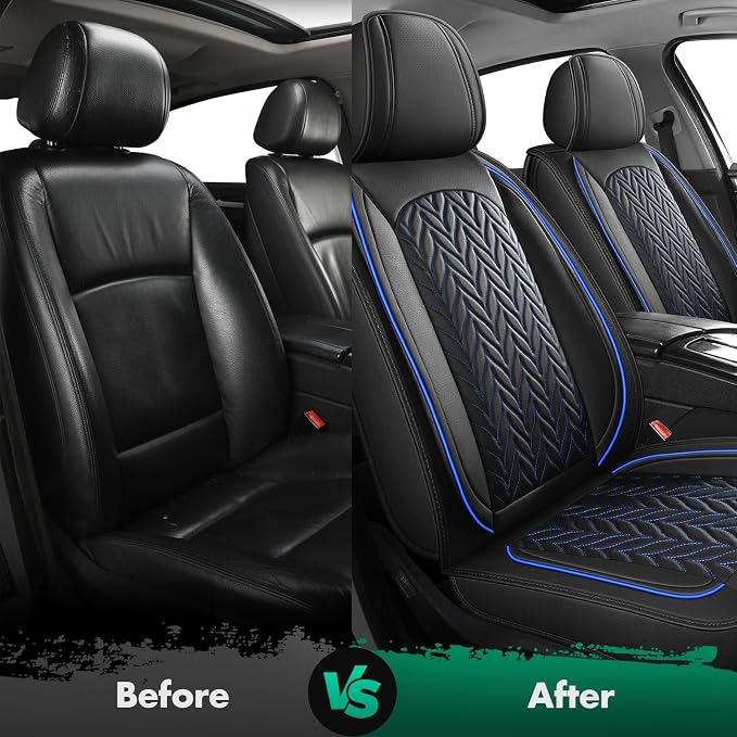 SCITOO 2CPS Front Seat Covers,Car Seat Covers Universal Automotive Seat Covers Waterproof Vehicle Seat Covers for Most Sedan, Truck and SUV (2PCS Front, Black And Blue)