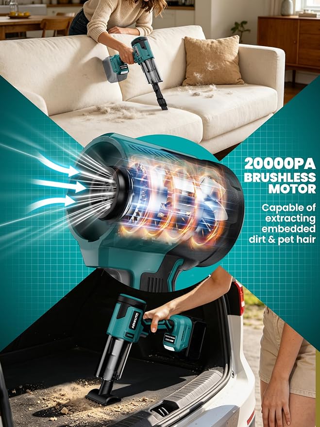 Handheld Electric Vacuum Cleaner Compatible with Makita 18V Battery, Portable Handheld Vacuum for Pet Hair & Sand, Capable of Quick Vehicle Interior & Garage Cleanup, (Battery Not Included)
