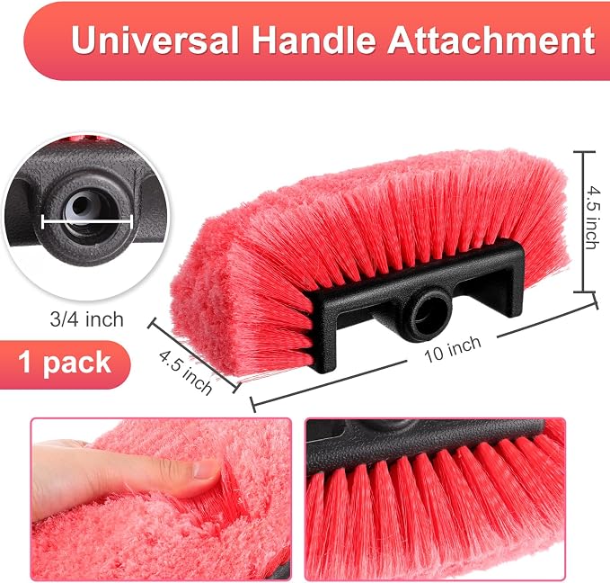 Vesici Car Wash Brush Head with Soft Detailing Bristle Flow Thru Car Cleaning Brush Exterior Car Wash Equipment for Auto Truck RV Boat Camper Washing, 10 Inch (Red,1 Pcs)