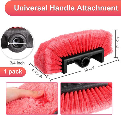 Vesici Car Wash Brush Head with Soft Detailing Bristle Flow Thru Car Cleaning Brush Exterior Car Wash Equipment for Auto Truck RV Boat Camper Washing, 10 Inch (Red,1 Pcs)