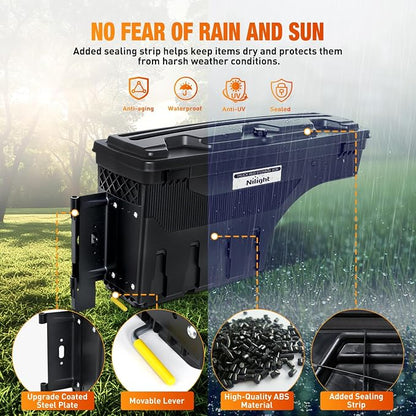 Nilight Truck Bed Tool Box Left Drivers Side Truck Tool Box Fit for Toyota Tundra 2007-2021 ABS Swing Case Truck Bed Storage Box with Lockable Lid Waterproof Wheel Well Toolbox Black