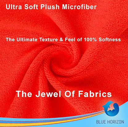 Blue Horizon Microfiber Cleaning Towels, Pack of 24, Ultra Soft Plush Washcloth, All Purpose Premium Microfiber Detailing Cleaning Cloths Reusable Shop Towels (16" x 16", Red)