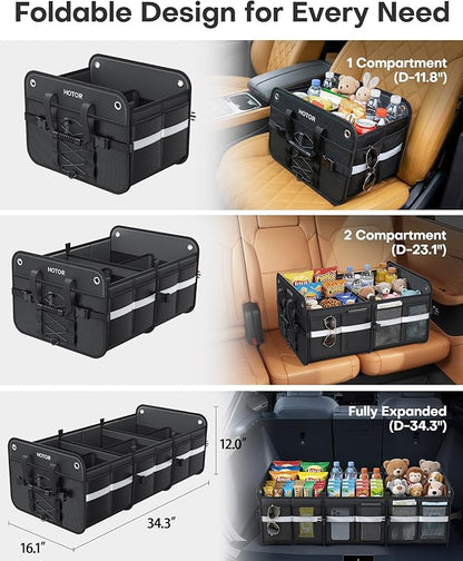 HOTOR Trunk Organizer for SUV – Car Storage Box with Reflective Strips, Collapsible Car Organizer with Large Capacity, Essential Car Accessories for Truck, Van & Sedan, Black, 34.3" x 16.1" x 12.0"