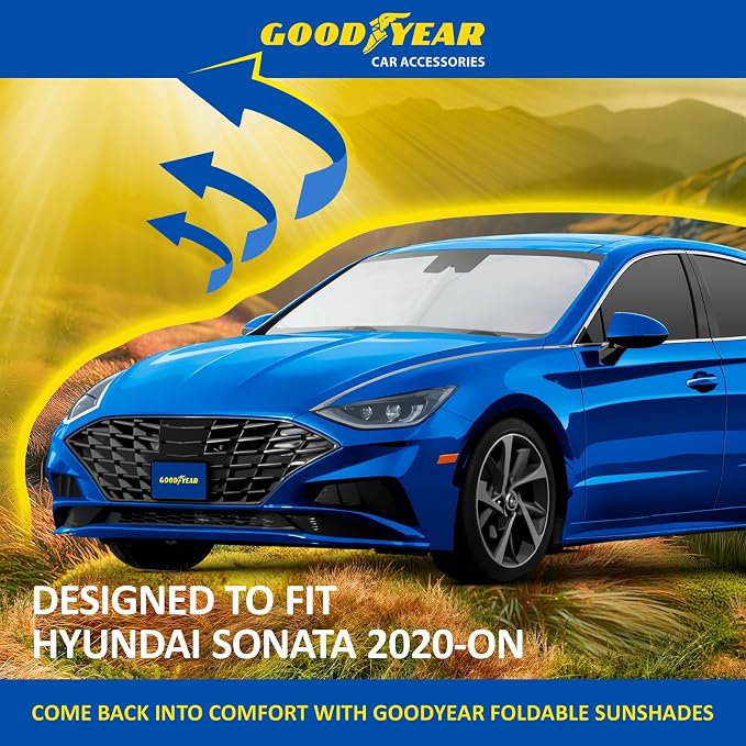 Goodyear Foldable Windshield Sunshade for Hyundai Sonata 2020-2026, Car Accessories, Sunshade Cover, Sun Shade Car Windshield, Window Sun Blocker - GY008335