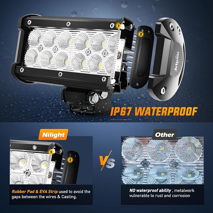 Nilight LED Light Bar with Amber/Black Covers 2 PCS 36 W 6.5 Inch Flood Off Road Lights Super Bright Driving Fog Boat Lighting Pods for Trucks Pickup Golf Cart SUV ATV UTV 4x4 Van Camper