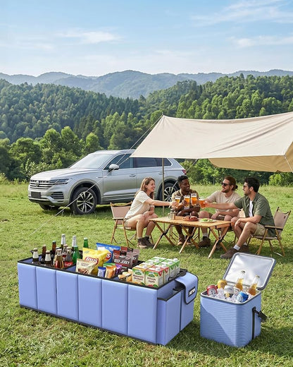 HOTOR Trunk Organizer, Sturdy Foldable with Cooler for Car & SUV, 3 Compartments, Blue, 30.90”×12.60”×10.63”