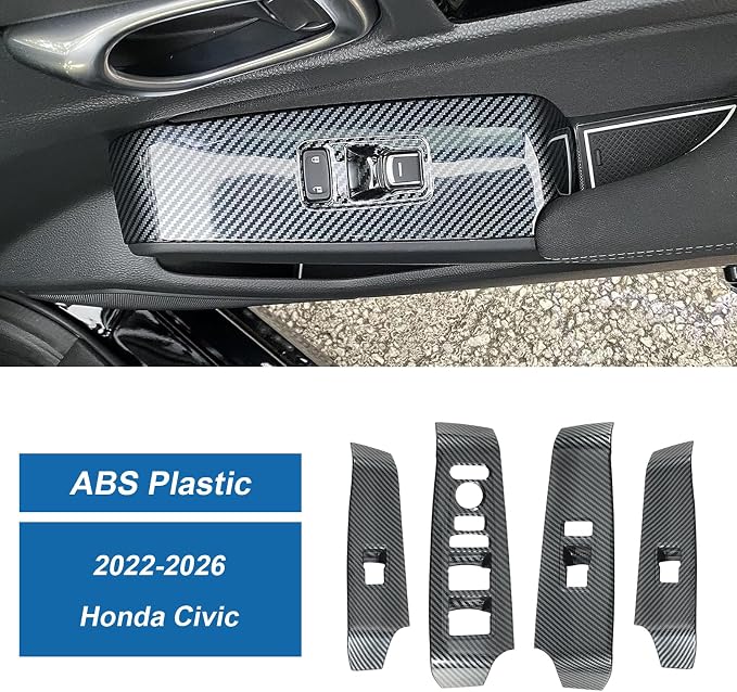 Carbon Fiber Window Lift Switch Panel Cover Compatible with 2022-2026 11th Gen Honda Civic