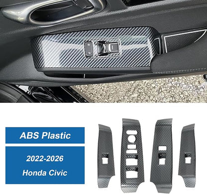 Carbon Fiber Window Lift Switch Panel Cover Compatible with 2022-2026 11th Gen Honda Civic