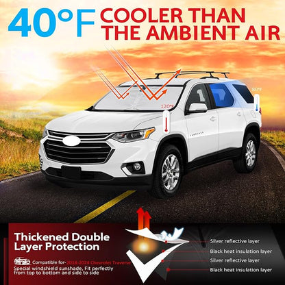 KAYZT Windshield Sun Shade for 2018-2025 2026 Che-vrolet/Chevy Traverse LS, LT, RS, Redline, Premier, High Country SUV Foldable Sunshade Front Window Custom Fit Car Accessories