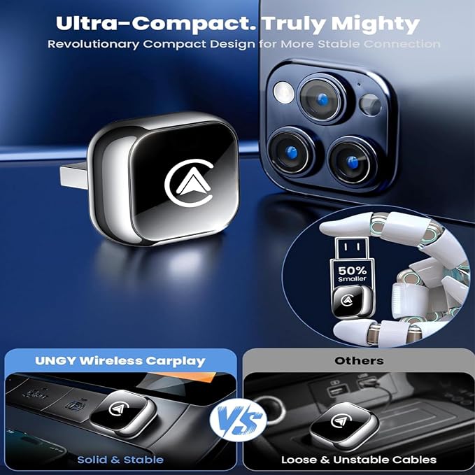 2026 Wireless CarPlay Adapter Android Auto & Wireless Adapter Wired to Wireless CarPlay Plug and Play, Fast Auto-Reconnect Stable Control Supports 1000+Car’s, Compact Sleek Mini Cube Design