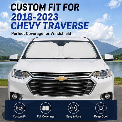 Car Sun Shade for 2018-2023 2024 2025 2026 Chevrolet/Chevy Traverse Accessories Windshield Sunshade Cover Front Window Shade Custom Fit Traverse Sun Visor Protector Foldable Blocks UV Rays