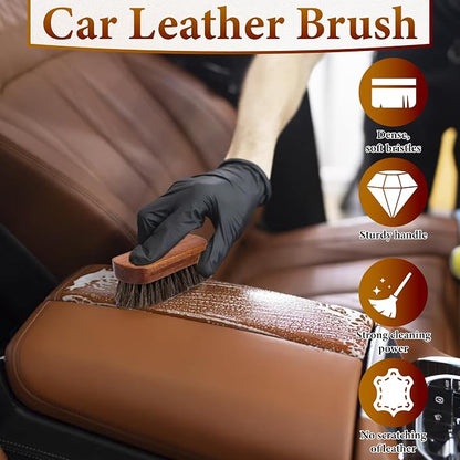2 PCS Leather Brush Car Detailing, Horse Hair Brush, Car Cleaning Supplies, Car Interior Brush, Carpet Brush for Car Detailing, for Car Accessories Interior, Carpet, Upholstery, Furniture and Shoes