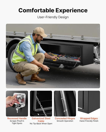 VEVOR Underbody Truck Tool Box, 60 x 18 x 18 Inch Heavy Duty Steel Trailer Storage Box with Lock & Keys, Waterproof Trailer Storage Organizer Under Body Chest with T-Handle for Truck, Van, SUV, Black