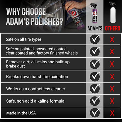 Adam's Polishes Wheel & Tire Cleaner (16oz, Pack of 2) - Professional All in One Tire & Wheel Cleaner Car Wash Well Cleaning Spray for Car Detailing, Safe On Most Rim Finishes