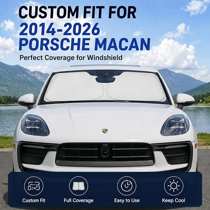 Custom Fit Windshield Sun Shade for Porsche Macan 2014-2026 | Custom Fit Windshield Cover, Blocks UV Rays, Double-Layer Heat Shield, Durable Frame, Easy Fold & Storage