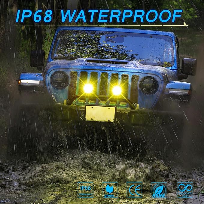 Amber LED Pod Lights, ACEC SHOP 2PCS 42W 3.5 Inch Round Fog Lights Spot Beam Driving Light Yellow Offroad Lighting Ditch Light Amber LED Pods for Truck Pickup SUV UTV ATV Boat Motorcycle