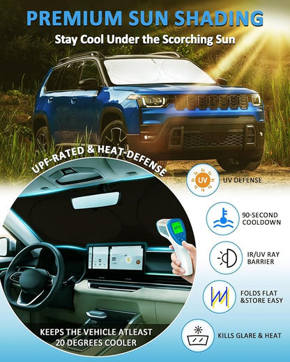 Sun Shade for Jeep Grand Cherokee Windshield Sunshade for Jeep Grand Cherokee 2022-2025 Accessories Front Window Shield Windshield Cover Foldable Sun Visor Protector Keeps Your Vehicle Cool Reflector