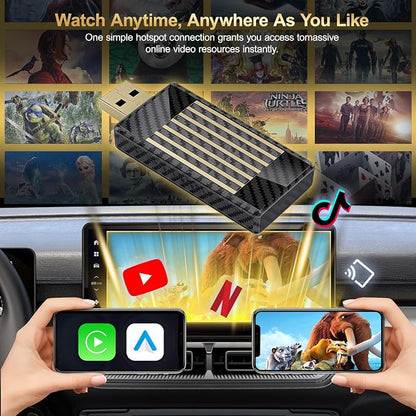Wireless CarPlay & Android Auto Adapter AI Magic Box,Built-in Play Store YouTube TikTok, HD Screen Mirroring, Plug and Play for OEM Factory Wired CarPlay Vehicles