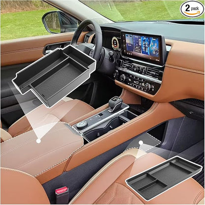 SXCY 2PCS for 2026 Nissan Pathfinder Center Console Organizer+Under Console Tray for 2022-2026 Nissan Pathfinder Accessories Center Console Tray 2026 Pathfinder Armrest Console Organizer Tray