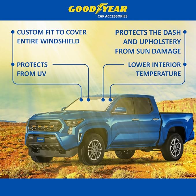 Goodyear Foldable Windshield Sunshade for Toyota Tacoma 2024-2026, Truck car Accessories, Sunshade Cover, Sun Shade Car Windshield, Window Sun Blocker - GY008363