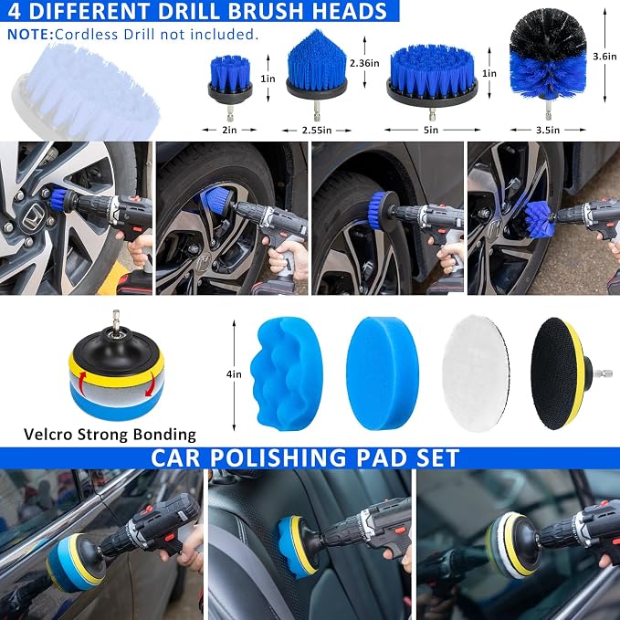 32Pcs Car Detailing Brush Set, Car Detailing Kit, Auto Detailing Drill Brush Set, Car Detailing Brushes, Car Wash Cleaning Tools Kit with Wash Mop for Interior, Exterior, Wheels, Blue