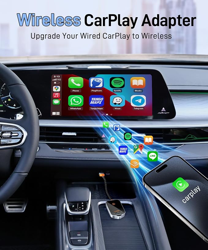 Wireless Carplay Adapter - Converts Factory Wired Carplay to Wireless, Plug and Play Car Play Wireless Adapter for Apple, Wireless Carplay Fit for Cars from 2015+ and for iPhone iOS 10+