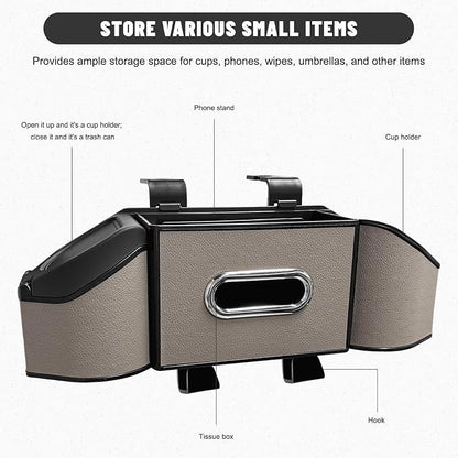 Car Backseat Organizer, 7-In-1 Multifunctional Car Headrest Storage Box with Hook Phone Holder & Cup Holder, Vehicle Hanging Seat Back Organizer for Hold Phone Snacks Drinks (Gray)