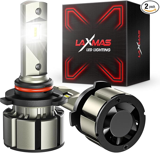 Laxmas 9006 LED Bulbs, 6X 18,000LM Ultra Brightness, 6500K Cool White, 9006/HB4 Super Bright Bulbs, Bulb with 12000RPM Cooling Fan, 50000+ Hours Lifespan, Plug and Play, Pack of 4
